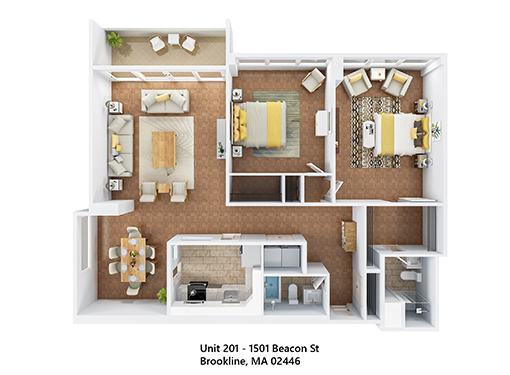 1501 Beacon Street floor plan staged